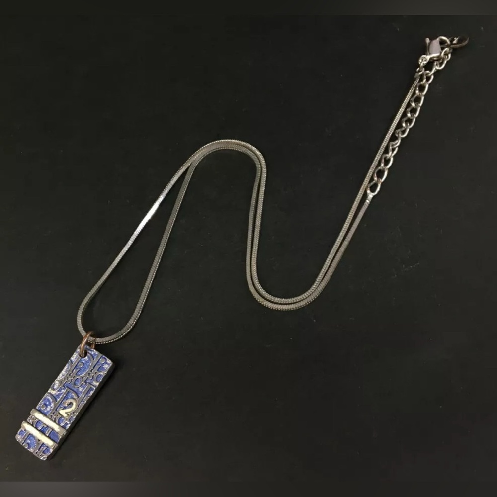 Authentic Christian Dior Trotter Oblique Silver Tone Pendant Necklace - Picture 9 of 9